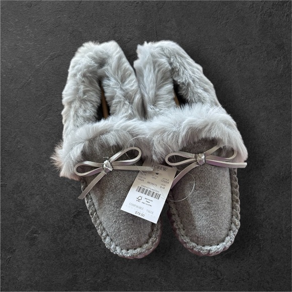 NWT J. Crew Gray Women's Heathered Faux-Fur Lined Slippers • Size 8 - Picture 2 of 10
